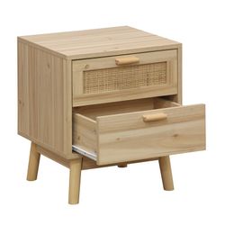 Table de chevet en mélamine et rotin naturel, 40 x 39 x 48 cm | S'orienter