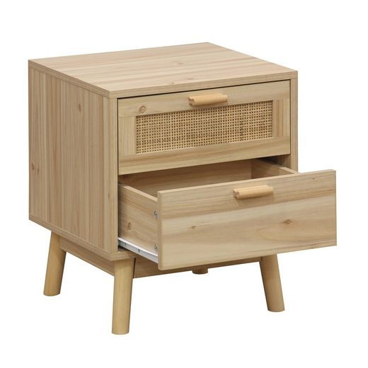 Table de chevet en mélamine et rotin naturel, 40 x 39 x 48 cm | S'orienter