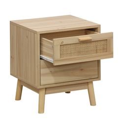 Table de chevet en mélamine et rotin naturel, 40 x 39 x 48 cm | S'orienter