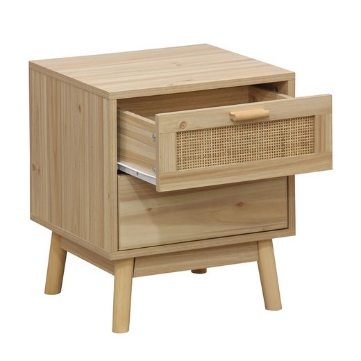 Table de chevet en mélamine et rotin naturel, 40 x 39 x 48 cm | S'orienter