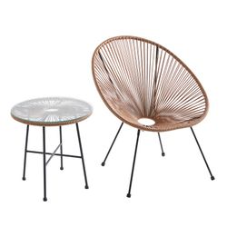 Ensemble table et fauteuils de terrasse en polyéthylène et métal marron | Acapulco