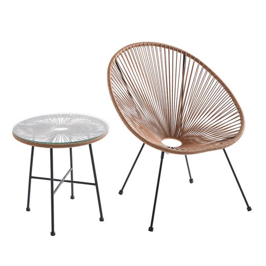 Ensemble table et fauteuils de terrasse en polyéthylène et métal marron | Acapulco