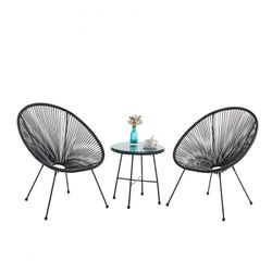 Ensemble table et fauteuil de terrasse en polyéthylène et métal noir | Acapulco