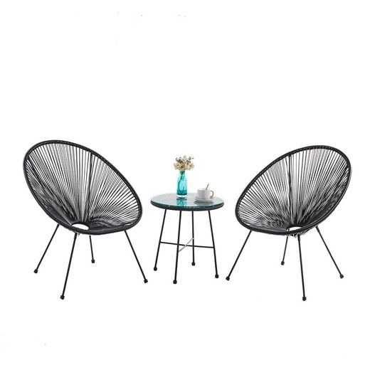 Ensemble table et fauteuil de terrasse en polyéthylène et métal noir | Acapulco