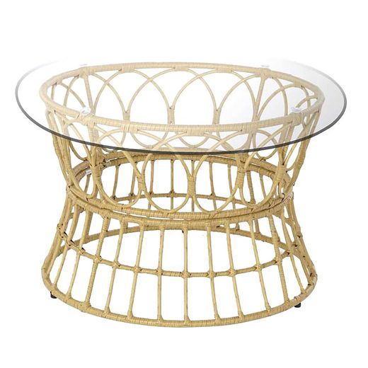 Tavolino in rattan sintetico e vetro, Ø60x50cm
