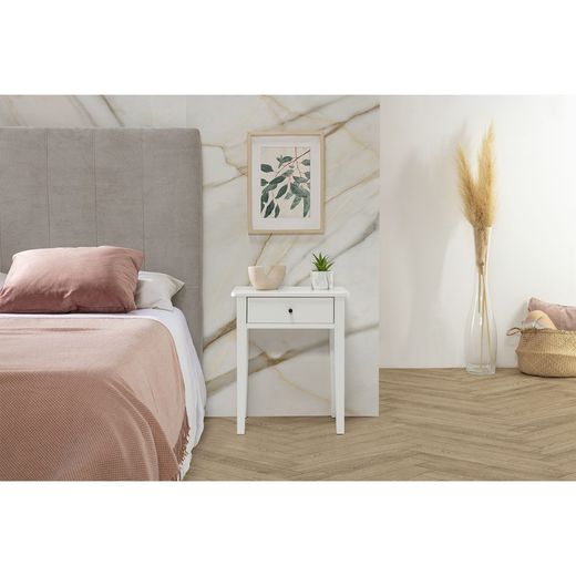 BART Bedside Table in White Melamine and Pine, 46x36.4x55 cm