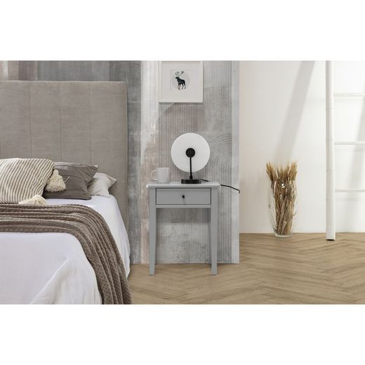 BART Bedside Table in Light Gray Melamine and Pine, 46x36.4x55 cm