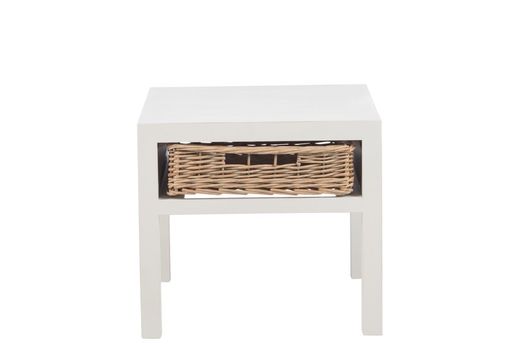 Weiß/Naturholz BASKET Nachttisch mit Korb, 50 x 50 x 45 cm — Qechic