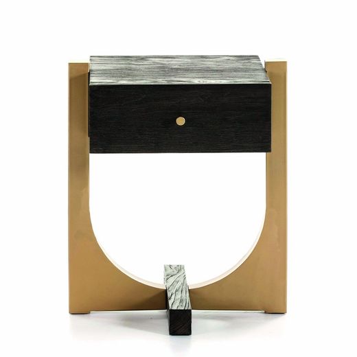 Table de chevet bois et métal, 51x45x61 cm