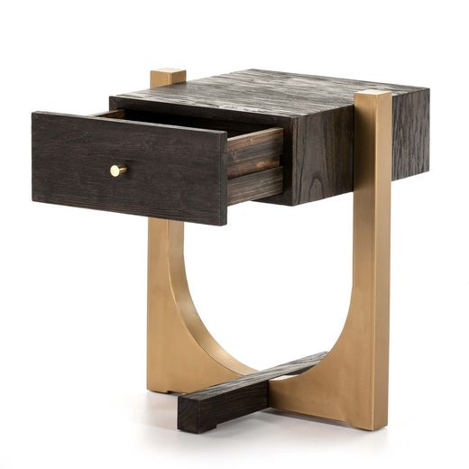 Table de chevet bois et métal, 51x45x61 cm
