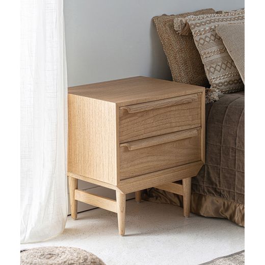 Mesita de noche de madera de mindi en natural, 55 x 48 x 65 cm | Nyry