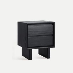 Mesita de noche de madera de mindi en negro, 50 x 45 x 60 cm | Demmin