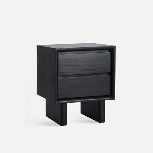 Mesita de noche de madera de mindi en negro, 50 x 45 x 60 cm | Demmin