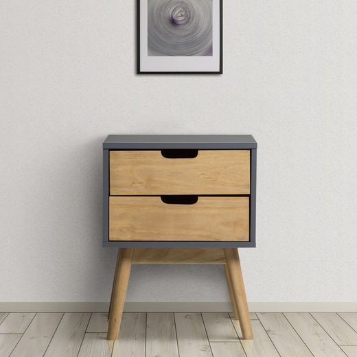 Nattbord i grått furu och trä, 40 x 40 x 52 cm