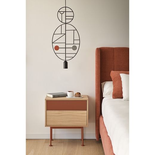 Table de chevet en bois couleur chêne et carrelage, 52 x 35 x 54 cm | Yoko