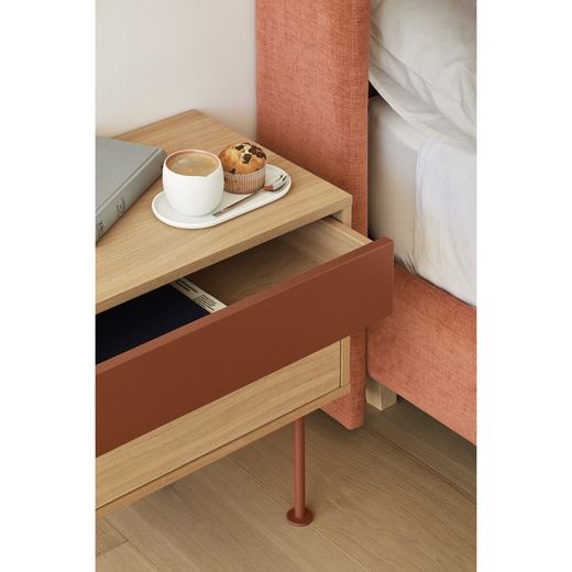 Table de chevet en bois couleur chêne et carrelage, 52 x 35 x 54 cm | Yoko