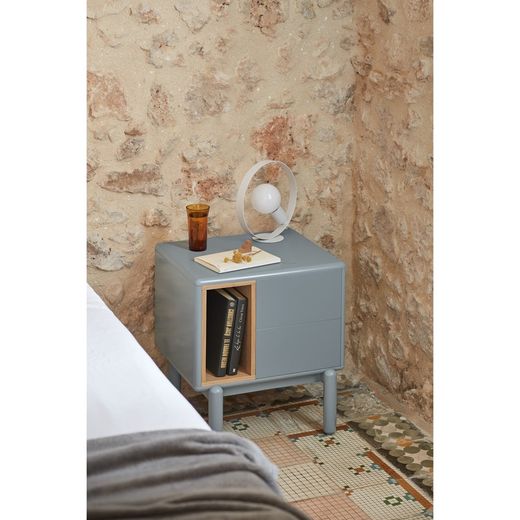 Table de chevet en bois gris perle, 48 x 35 x 55 cm | Corvo