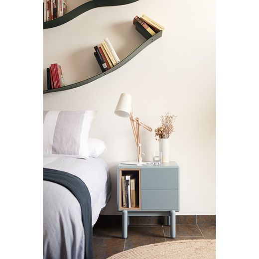 Table de chevet en bois gris perle, 48 x 35 x 55 cm | Corvo