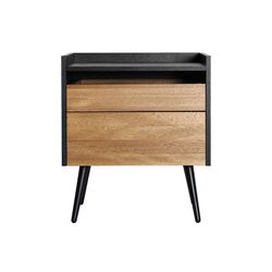 Wooden bedside table in natural and black, 50 x 40 x 53 cm | Brussa