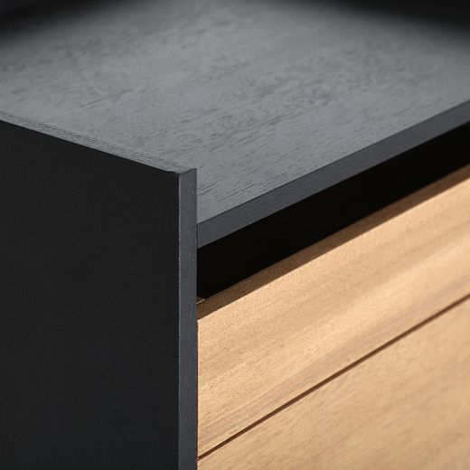 Wooden bedside table in natural and black, 50 x 40 x 53 cm | Brussa