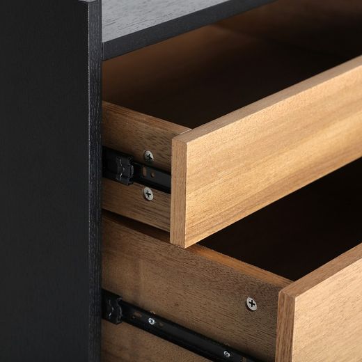 Wooden bedside table in natural and black, 50 x 40 x 53 cm | Brussa