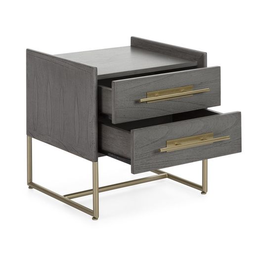 Chevet bois gris et métal doré, 50x45x54 cm