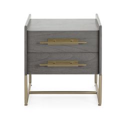 Chevet bois gris et métal doré, 50x45x54 cm