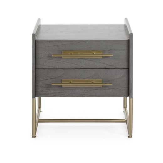 Chevet bois gris et métal doré, 50x45x54 cm