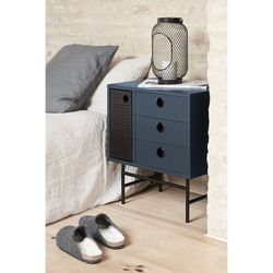 Table de chevet en bois et métal bleu foncé et noir, 48 x 35 x 55 cm | Place