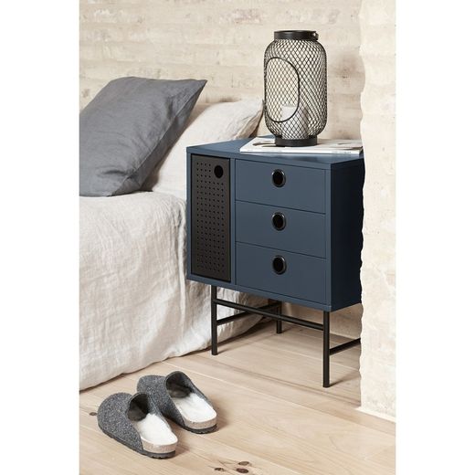 Table de chevet en bois et métal bleu foncé et noir, 48 x 35 x 55 cm | Place