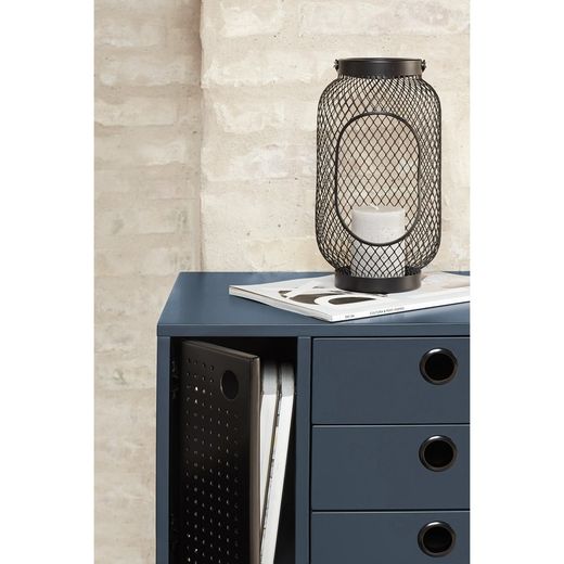 Table de chevet en bois et métal bleu foncé et noir, 48 x 35 x 55 cm | Place