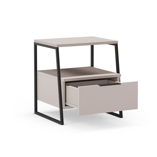 Table de chevet en bois et métal crème et noir, 45 x 40 x 50 cm | Vélia