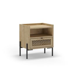 Bedside table made of wood and metal in oak colour, 48.9 x 35 x 52.6 cm | Inca
