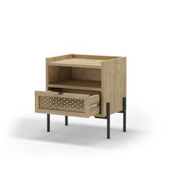 Bedside table made of wood and metal in oak colour, 48.9 x 35 x 52.6 cm | Inca
