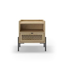 Bedside table made of wood and metal in oak colour, 48.9 x 35 x 52.6 cm | Inca