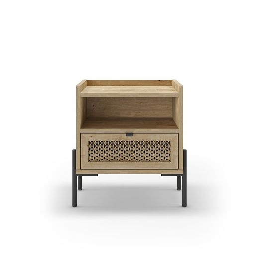 Bedside table made of wood and metal in oak colour, 48.9 x 35 x 52.6 cm | Inca