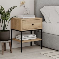 Wood and metal bedside table in oak and black, 45 x 35 x 56.4 cm | Lisa