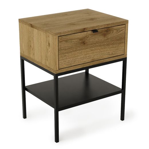 Mesita de noche de madera y metal  en color roble y negro , 45 x 35 x 56,4 cm | Sali