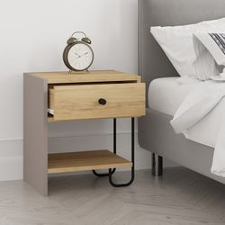 Comodino in legno e metallo nei colori rovere e moka, 45 x 35 x 50 cm | Saturno