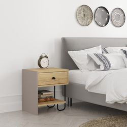 Comodino in legno e metallo nei colori rovere e moka, 45 x 35 x 50 cm | Saturno