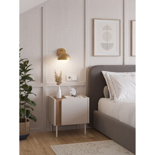 Table de chevet en bois et métal couleur crème, 45 x 35 x 47,5 cm | Lucile
