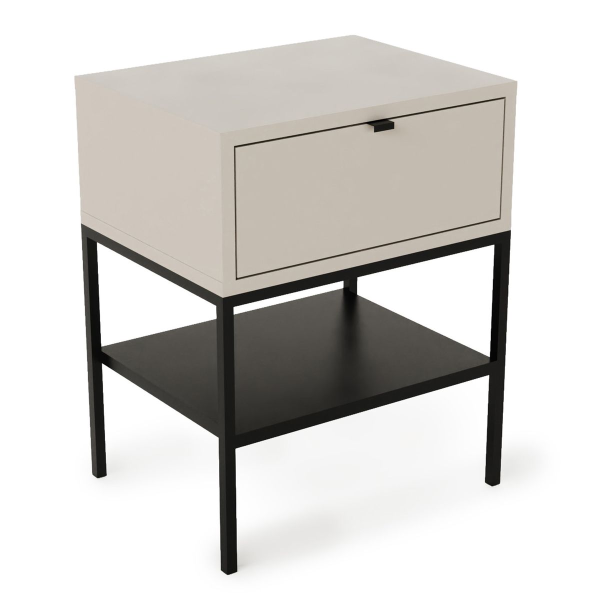 Mesita de noche de madera y metal  en crema y negro , 45 x 35 x 56,4 cm | Sali