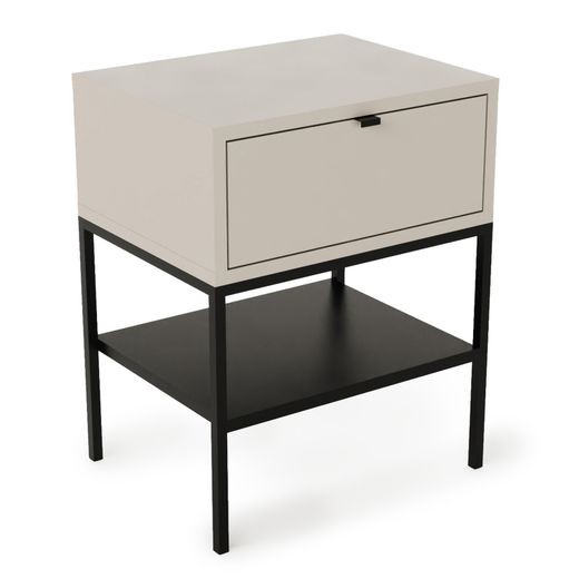 Mesita de noche de madera y metal  en crema y negro , 45 x 35 x 56,4 cm | Sali