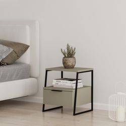 Table de chevet en bois et métal vert et noir, 45 x 40 x 50 cm | Vélia