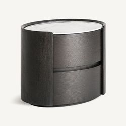 Mesita de noche de madera y piedra en negro, 60 x 41 x 48 cm | Zofingen