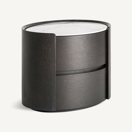 Mesita de noche de madera y piedra en negro, 60 x 41 x 48 cm | Zofingen