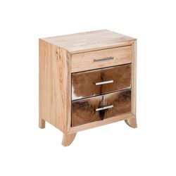 Mesita de noche de madera y piel, 55x37x65 cm