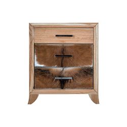 Mesita de noche de madera y piel, 55x37x65 cm