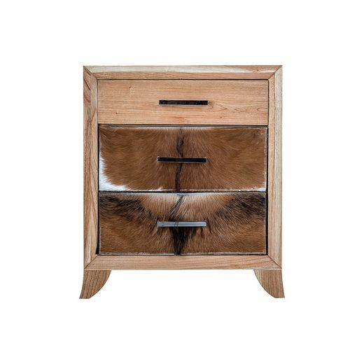 Mesita de noche de madera y piel, 55x37x65 cm