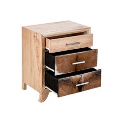 Mesita de noche de madera y piel, 55x37x65 cm